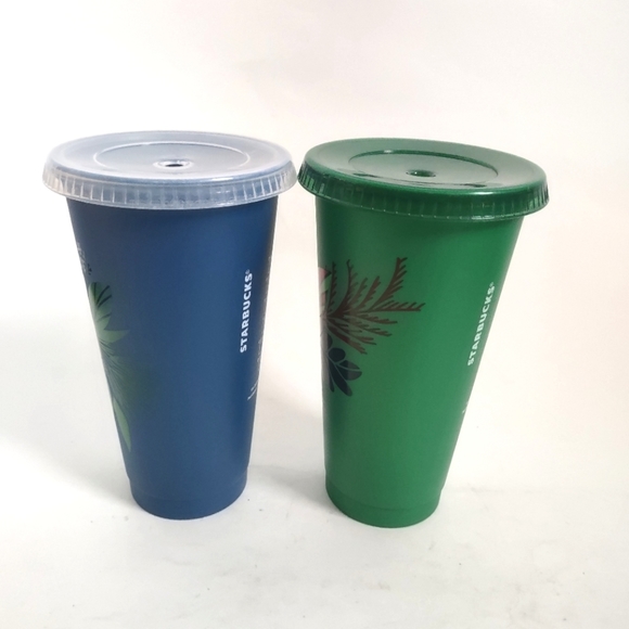 Lot of 2 Starbucks 2020 Holiday Christmas 24oz Tumblers Iridescent Poinsettia - Picture 4 of 9